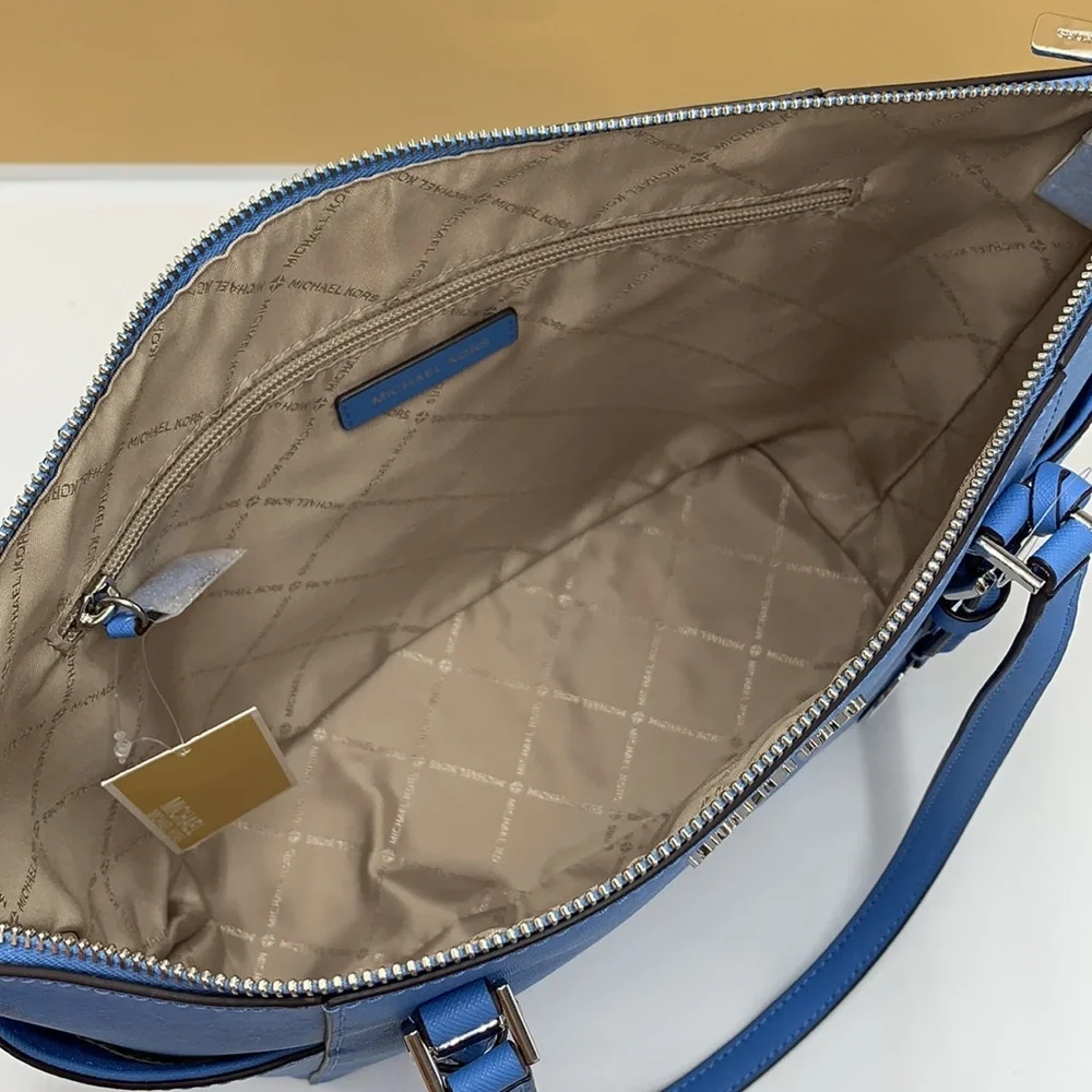 MICHAEL KORS Jet Set Large Crossgrain Leather Top-Zip Charlotte Tote Bag NWT